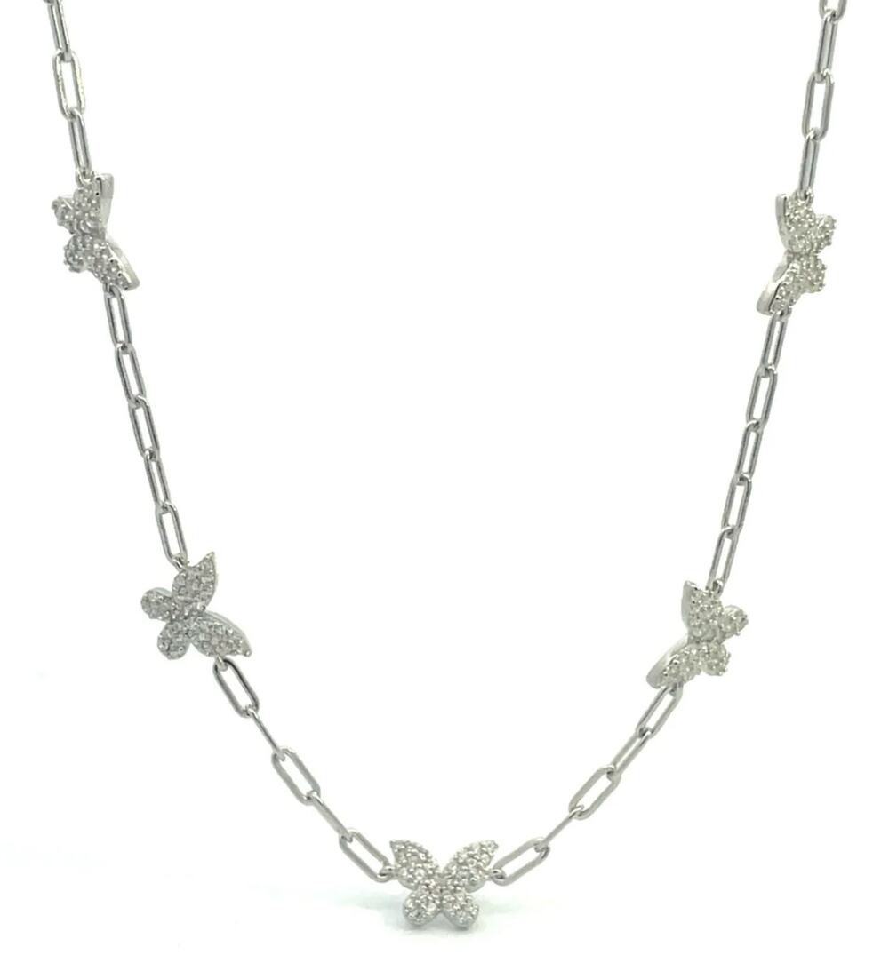 Pave 5 Butterfly Necklace for women 925 Sterling Silver